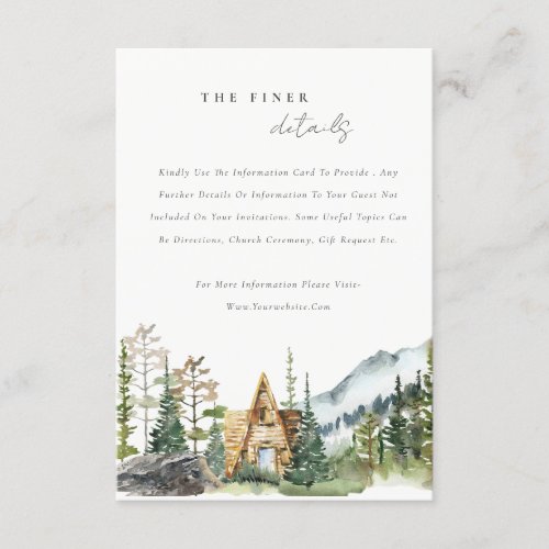 Mountain Pine Forest Wood Cabin Wedding Detail Enclosure Card