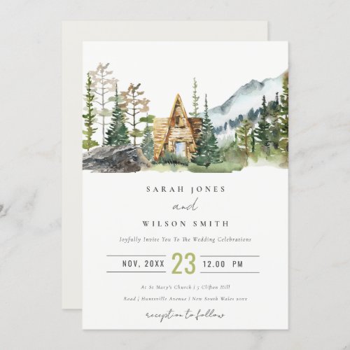 Mountain Pine Forest Wood Cabin Wedding Invite