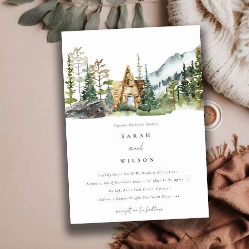 Mountain Pine Forest Wood Cabin Wedding Invite