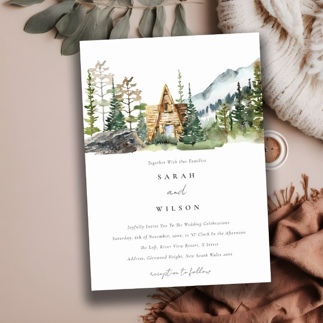 Mountain Pine Forest Wood Cabin Wedding Invite (Creator Uploaded)