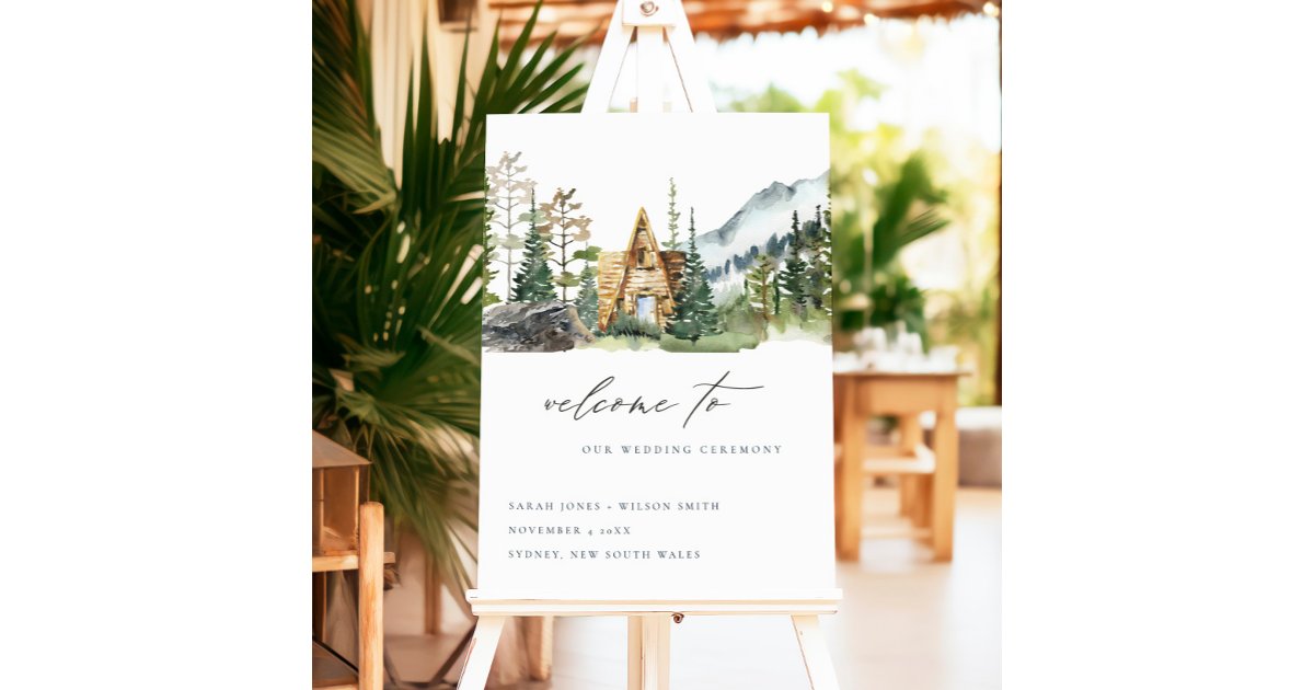 Mountain Pine Forest Wood Cabin Wedding Welcome Foam Board | Zazzle