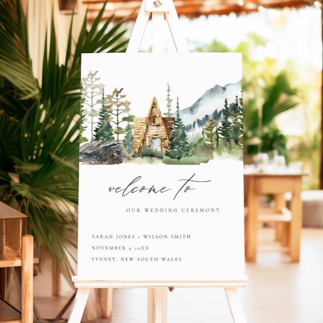 Mountain Pine Forest Wood Cabin Wedding Welcome Foam Board (Creator Uploaded)