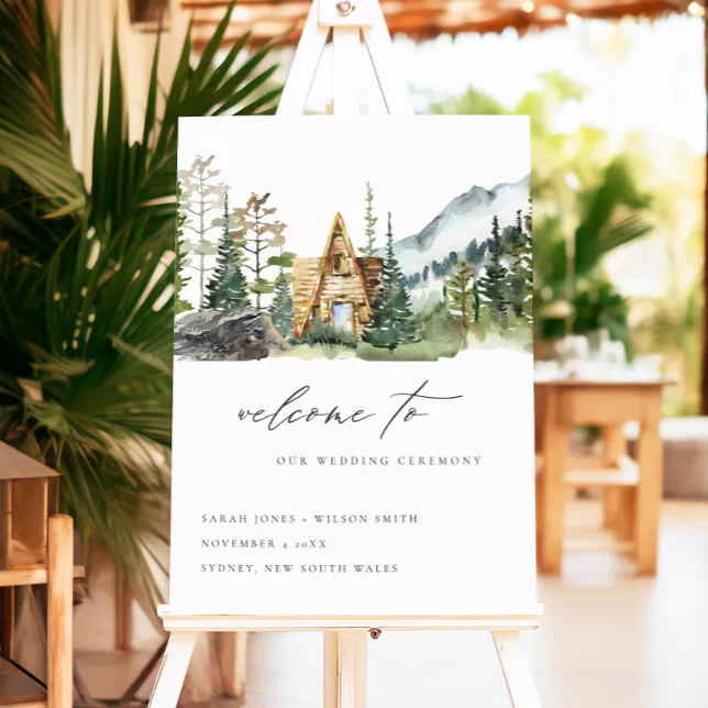Mountain Pine Forest Wood Cabin Wedding Welcome Foam Board | Zazzle