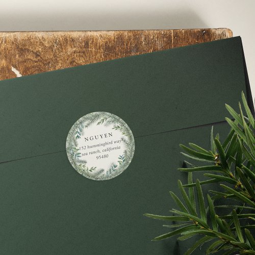 Mountain Pine  Holiday Return Address Classic Round Sticker