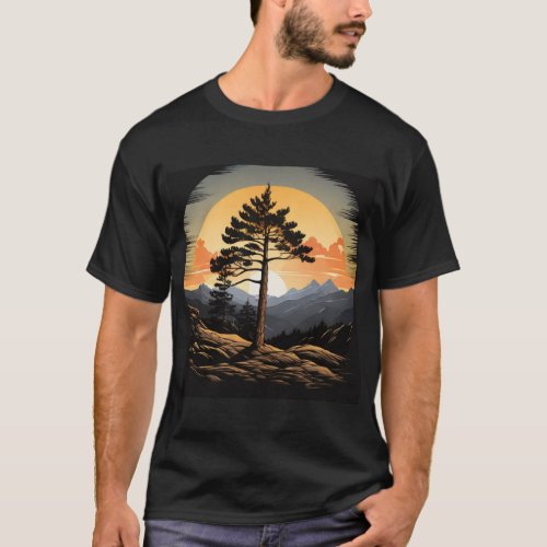 Mountain Pine Sunset Tee _ Majestic Forest Twiligh