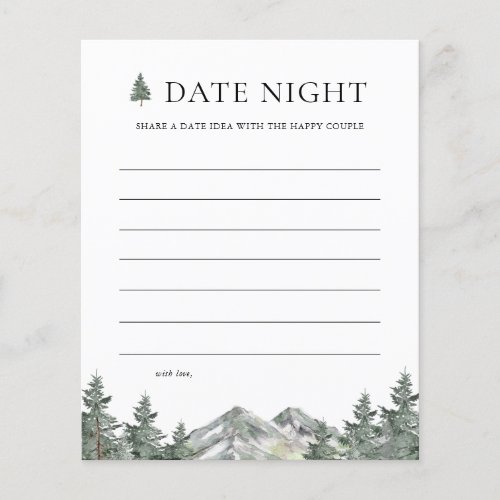 Mountain Pine Tree Bridal Shower Date Night Cards