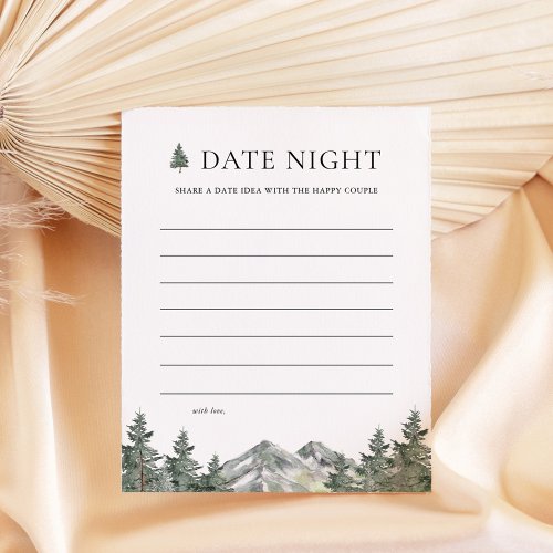 Mountain Pine Tree Bridal Shower Date Night Cards