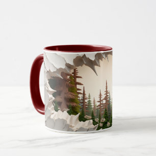 Mountain & Pine Tree Cut-Out Ceramic Coffee Mug ☕