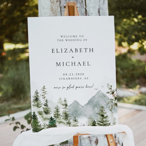 Mountain Pine Tree Elegant Wedding Welcome Sign