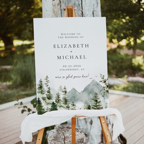 Mountain Pine Tree Elegant Wedding Welcome Sign