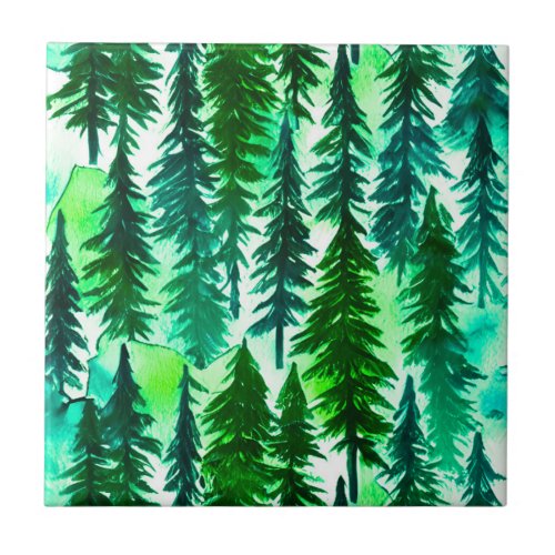 Mountain Pine Tree Forest  Ceramic Tile