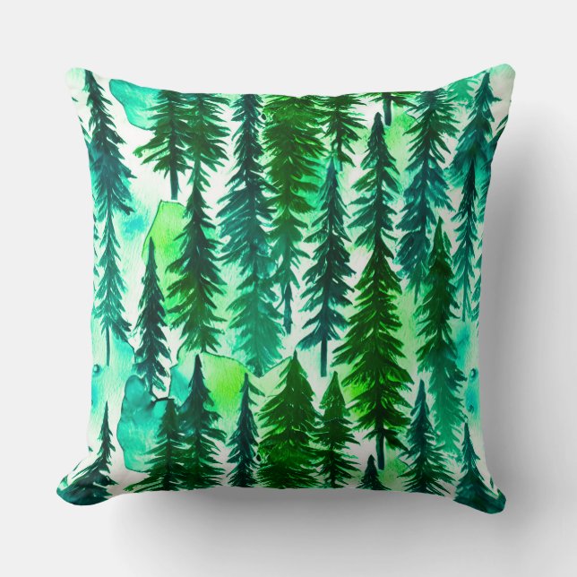 Mountain Pine Tree Forest Throw Pillow (Front)