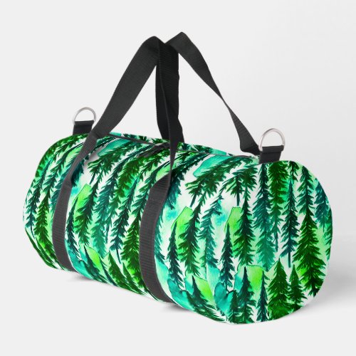 Mountain Pine Tree Forest Watercolor Duffle Bag