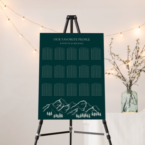 Mountain Pine Tree Green Wedding 15 Table Seating Foam Board