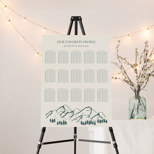 Mountain Pine Tree Green Wedding 15 Table Seating Foam Board