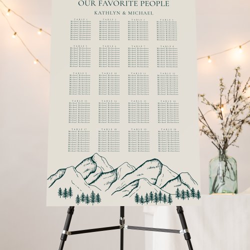 Mountain Pine Tree Green Wedding 20 Table Seating Foam Board