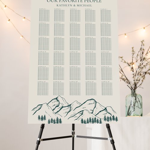 Mountain Pine Tree Green Wedding 30 Table Seating Foam Board