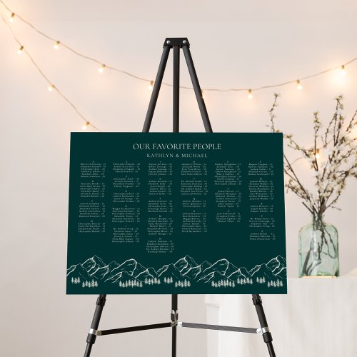 Mountain Pine Tree Green Wedding Seating Chart Foam Board