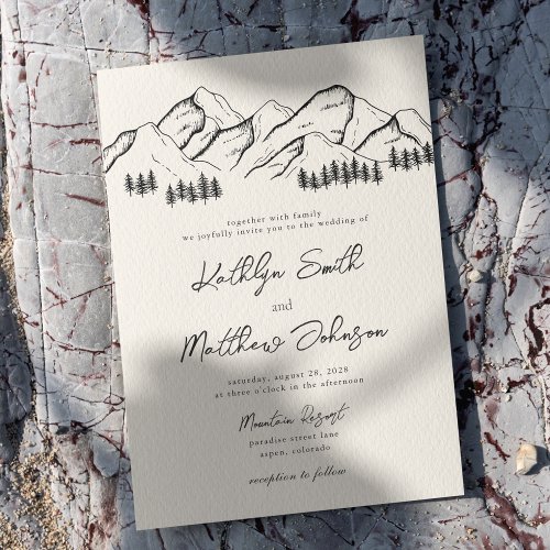 Mountain Pine Tree Minimalist Outdoor Wedding Invitation