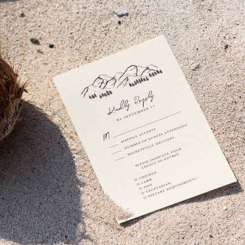 Mountain Pine Tree Minimalist Outdoor Wedding RSVP Card
