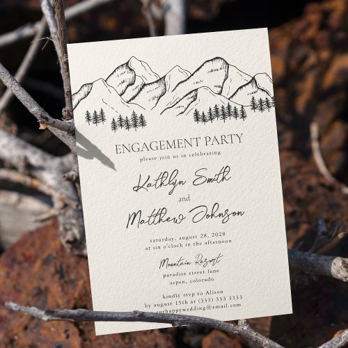 Mountain Pine Tree Modern Outdoor Engagement Party Invitation