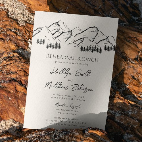 Mountain Pine Tree Modern Outdoor Rehearsal Brunch Invitation