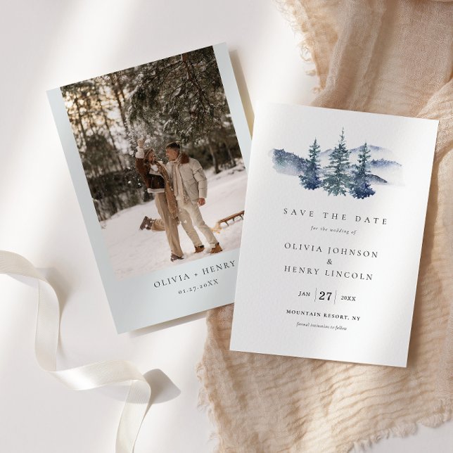 Mountain Pine Tree Photo Save The Date Card (Creator Uploaded)