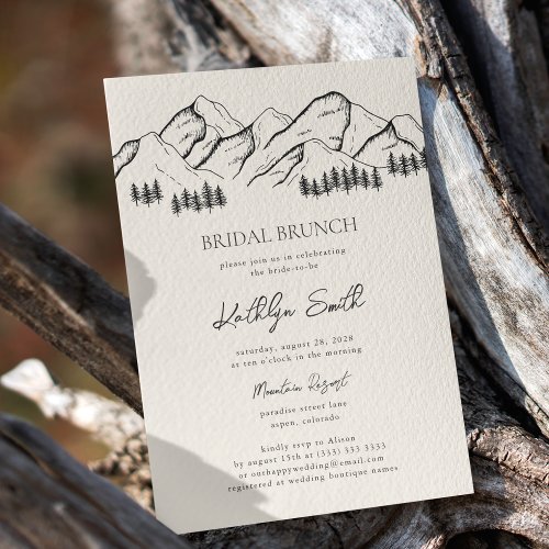 Mountain Pine Tree Rustic Outdoor Bridal Brunch Invitation