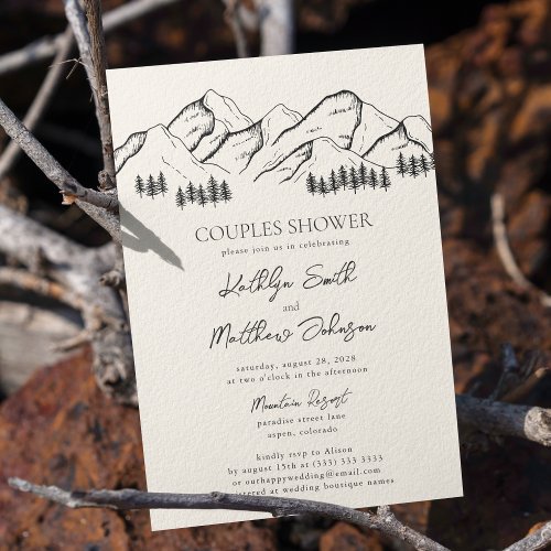 Mountain Pine Tree Rustic Outdoor Couples Shower Invitation