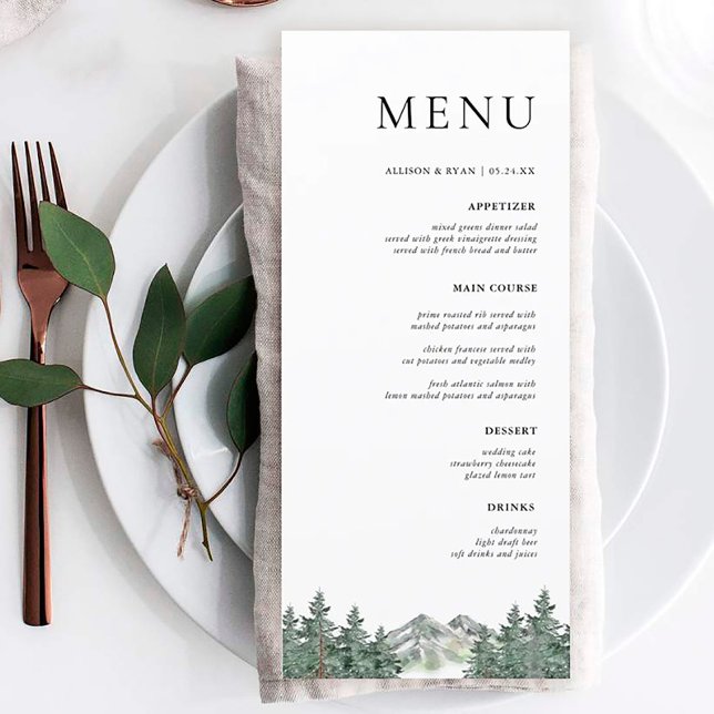 Mountain Pine Tree Rustic Wedding Menu Cards (Creator Uploaded)