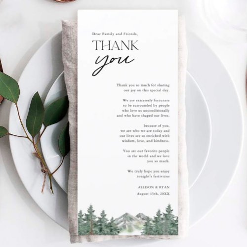 Mountain Pine Tree Rustic Wedding Thank You Cards