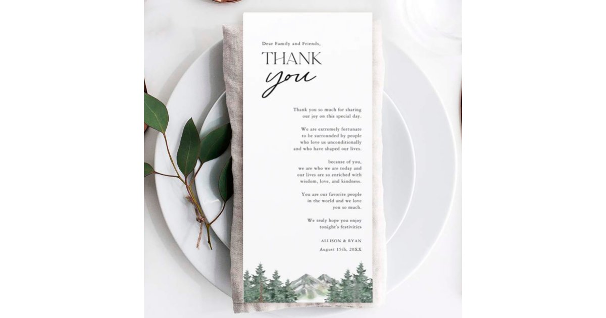 Mountain Pine Tree Rustic Wedding Thank You Cards | Zazzle