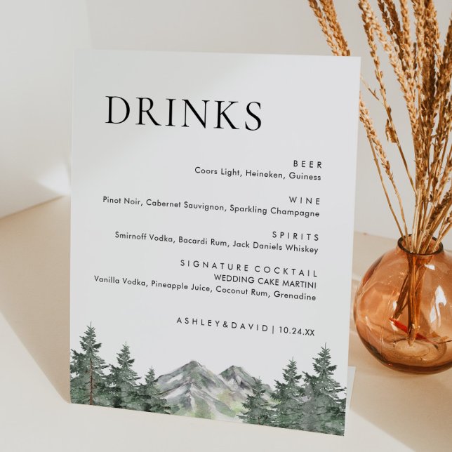 Mountain Pine Tree Wedding Bar Menu Pedestal Sign (Creator Uploaded)