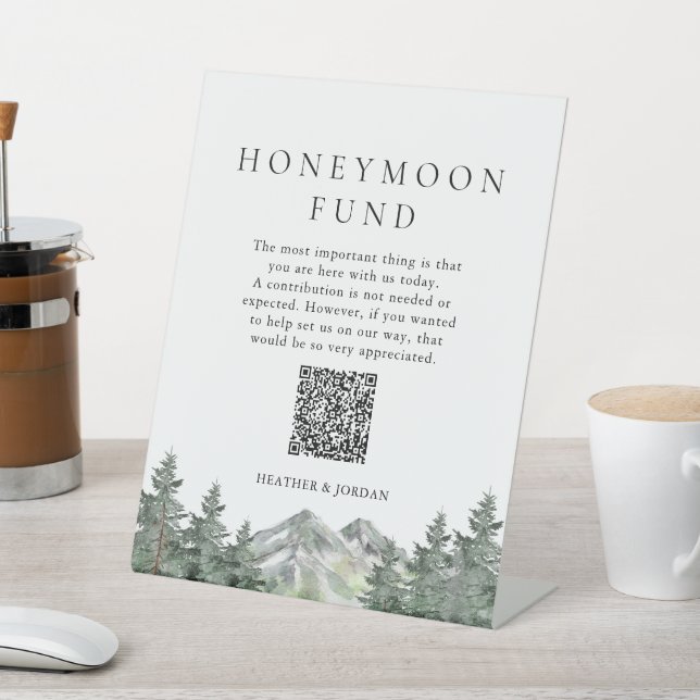 Mountain Pine Tree Wedding Honeymoon Fund  Pedestal Sign (In SItu)