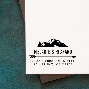 Mountain, Pine Trees & Arrow Custom Return Address Rubber Stamp
