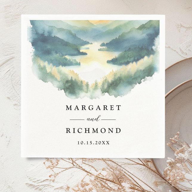Mountain Pine Trees Boho Rustic Wedding Paper Napkins (Creator Uploaded)