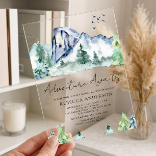 Mountain Pine Trees Forest Bridal Shower Acrylic Invitations