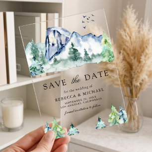 Mountain Pine Trees Forest Wedding Save the Date