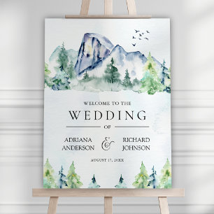 Mountain Pine Trees Forest Wedding Welcome Sign