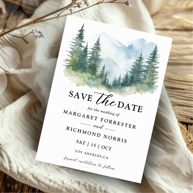 Mountain Pine Trees Rustic Wedding Save The Date Invitation (Creator Uploaded)
