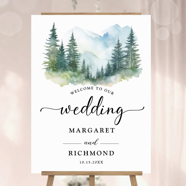 Mountain Pine Trees Rustic Wedding Welcome Foam Board (Creator Uploaded)