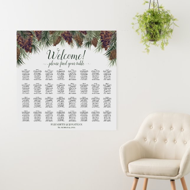 Mountain Pinecones 32 Table Wedding Seating Chart Foam Board (In Situ (Wall))