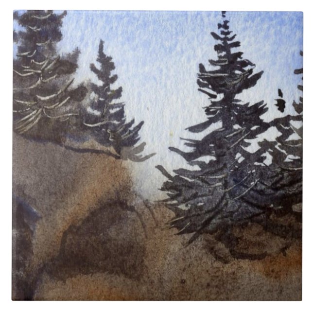 Mountain pines in the rocks ceramic tile (Front)