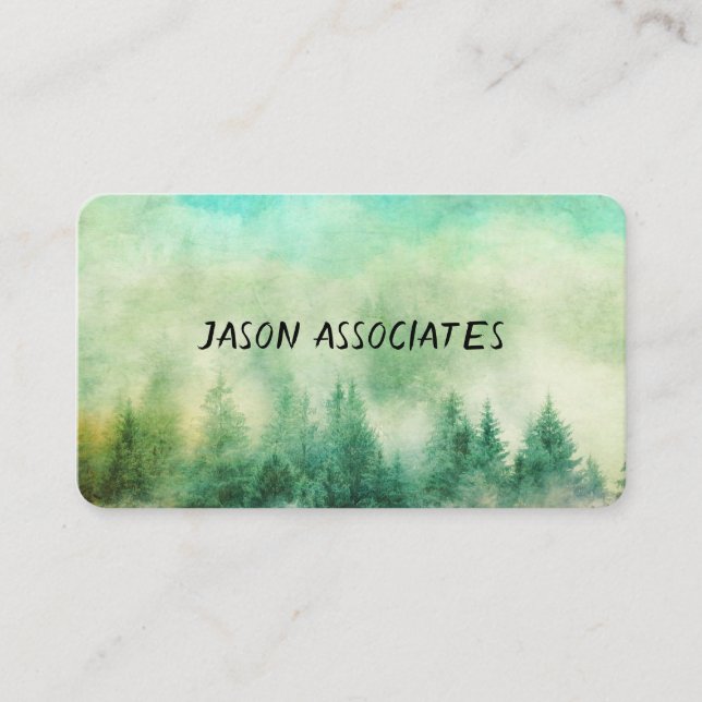 mountain pines nature art green and teal  business card (Front)