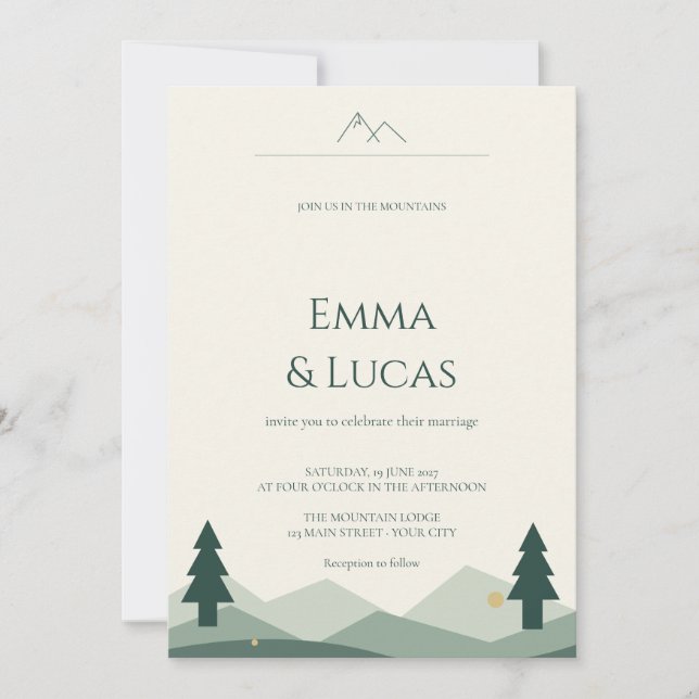 Mountain Pines Rustic Wedding Invitation (Front)