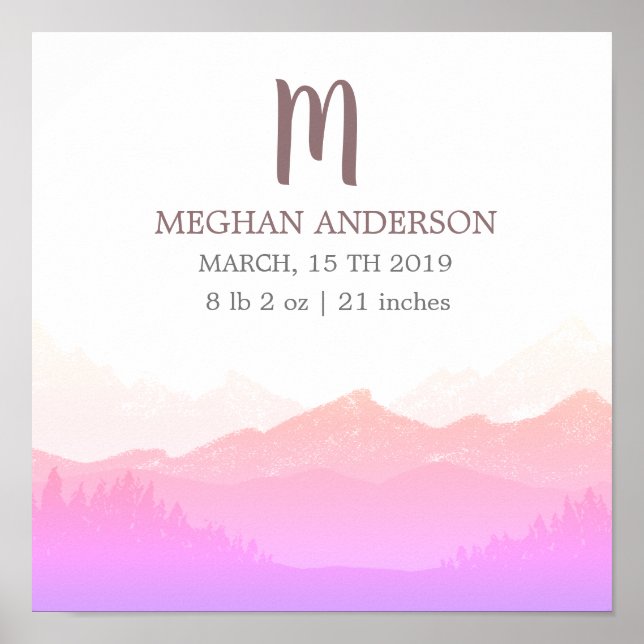 Mountain Pink | Personalized Baby Birth Poster (Front)
