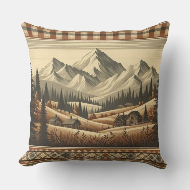 Mountain Plaid - for Cozy Cabin Charm Throw Pillow (Front)