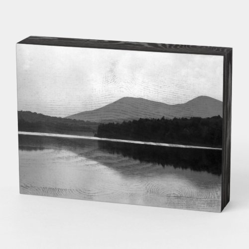 Mountain Pond Black White Gray Wooden Box Sign