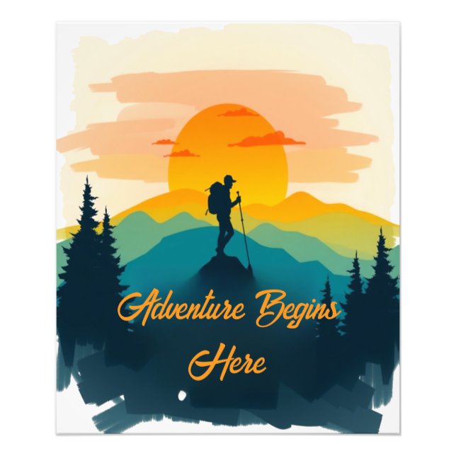 Mountain Poster – Adventure Begins Here (Front)