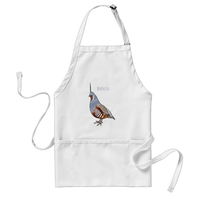 Mountain quail bird cartoon illustration  adult apron (Front)